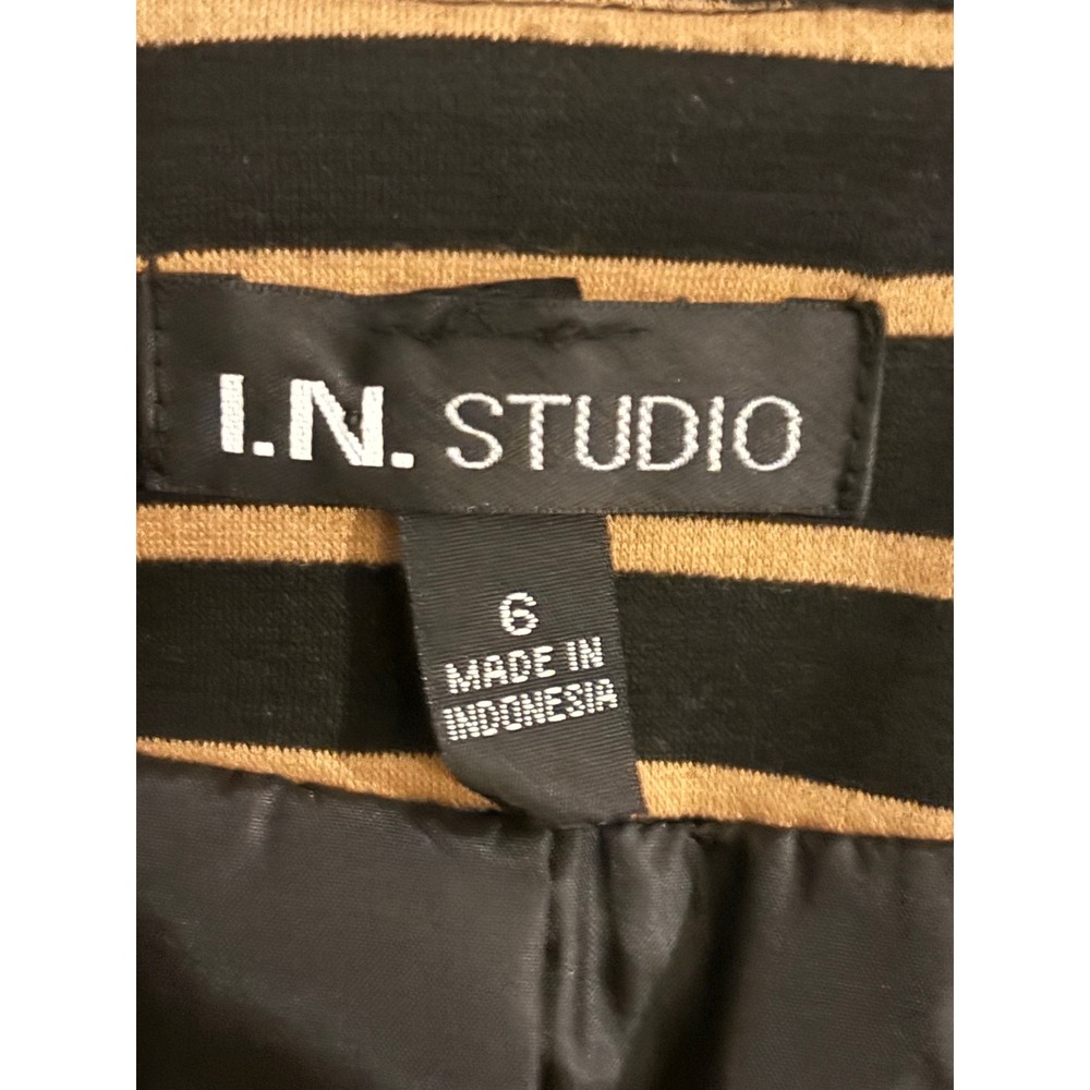 I.N. Studio Womens Black Tan Striped Ruched Sleeve Blazer Jacket Size 6 NEW - Picture 5 of 7